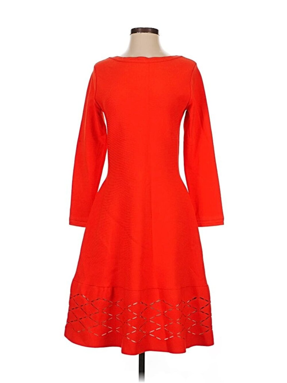 LELA ROSE Laser Cut Hem Knit Dress size Small Red Orange Scallop Hem - Picture 2 of 5